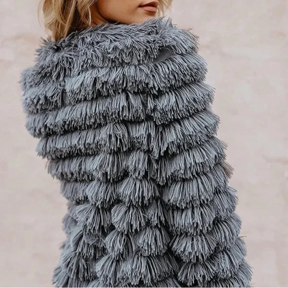 shearling jacket Womens Open Front Faux Fur Cardigan Parka Shaggy Jacket Coat